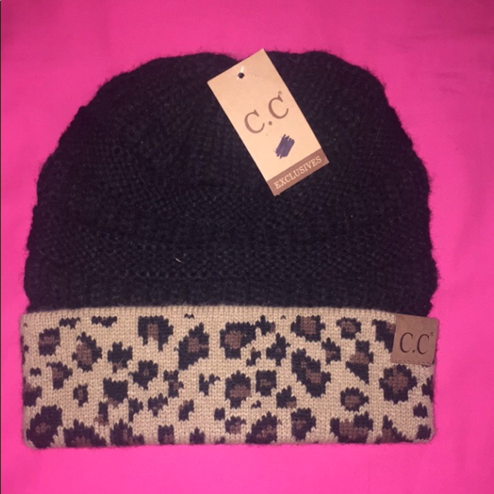 CC Beanie — leopard trim